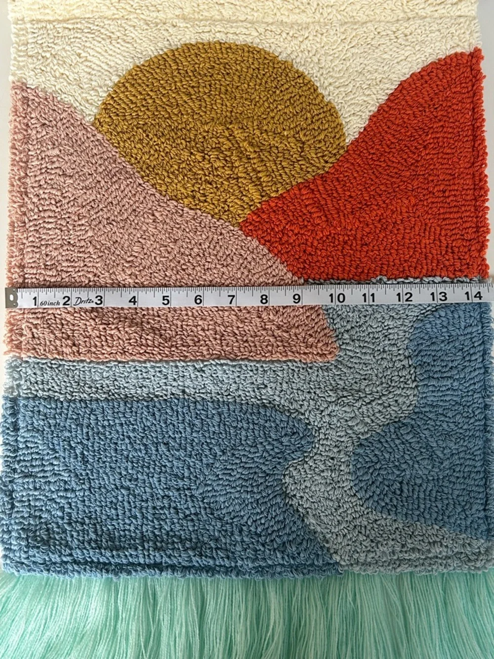 Mountain River Textured Knit Tasseled Wall Art; Canvas Back
